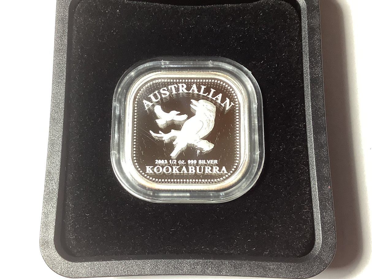 2003 50c The Australian Kookaburra 1/2-ounce silver Square Proof Coin.