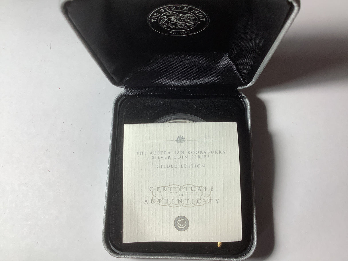 2004 $1 The Australian Kookaburra Silver 1 Ounce Coin Series Gilded Edition.