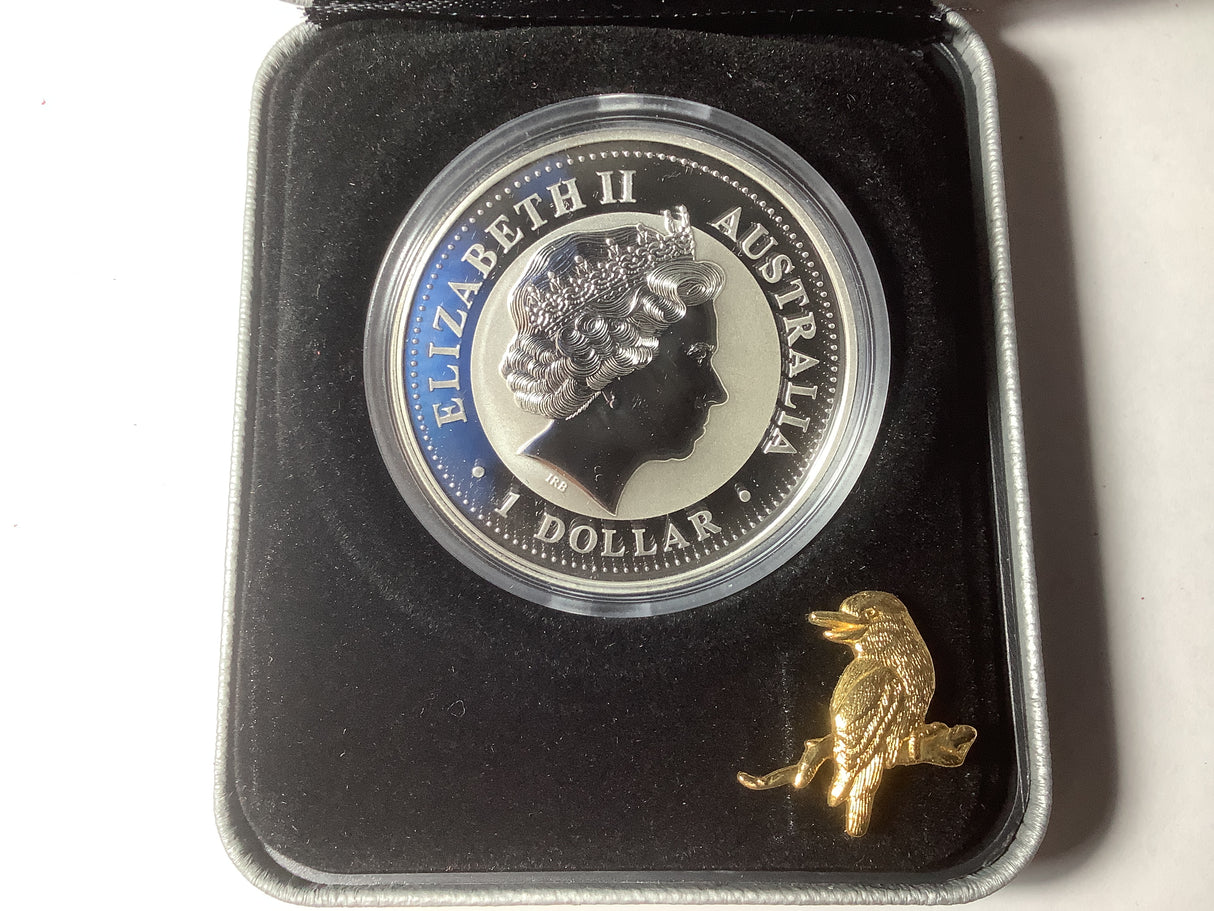 2004 $1 The Australian Kookaburra Silver 1 Ounce Coin Series Gilded Edition.