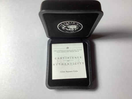 2004 50c 1/2 ounce silver Square Proof Kookaburra Coin.