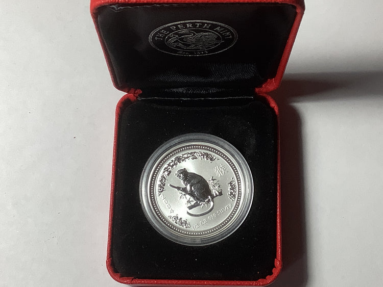 2004 50c Australian Proof Lunar Silver Series. Year of the Monkey 1/2 ounce Silver Coin.