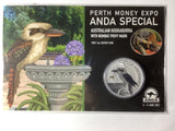 2022 ANDA Perth. Australian Kookaburra with Numbat Privy Mark 1 ounce Silver.