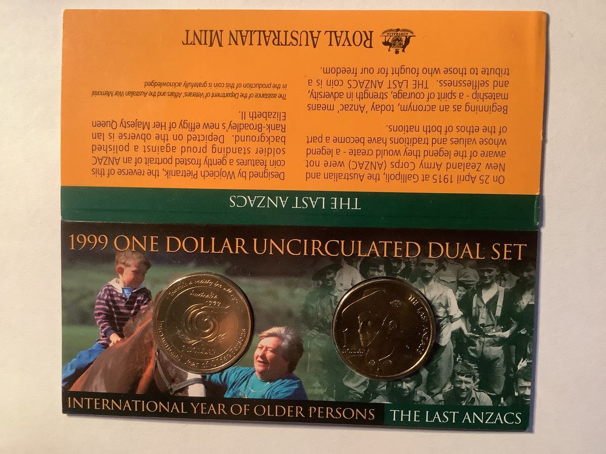 1999 $1 Uncirculated Dual Coin Set. International Year of Orders Persons.