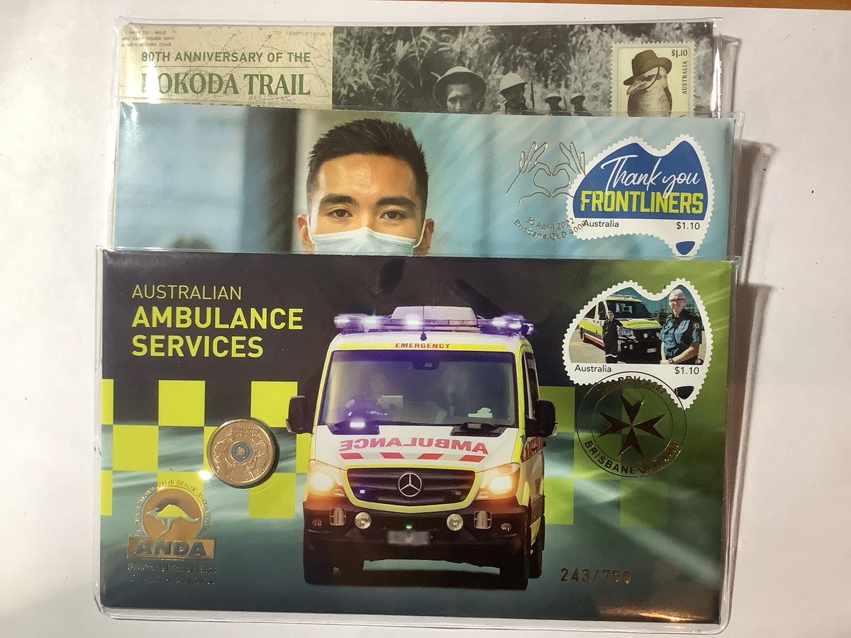 2022 Three PNC set. ANDA Brisbane Release. Ambulance Services, Frontline Workers, Kokoda Trail. 750 MADE