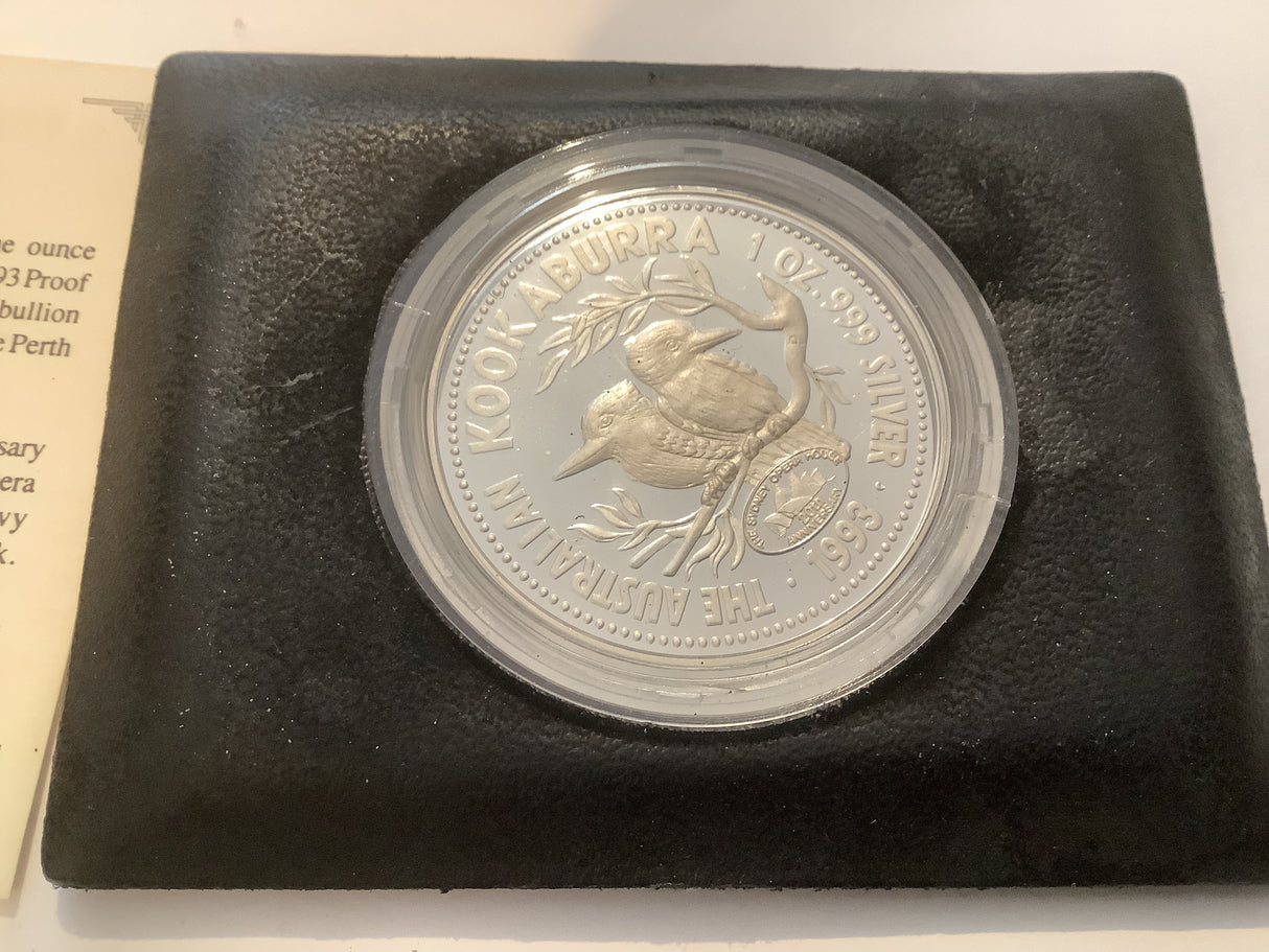 1993 $1 1 Ounce Silver Proof Kookaburra 20th Anniversary Sydney Opera House