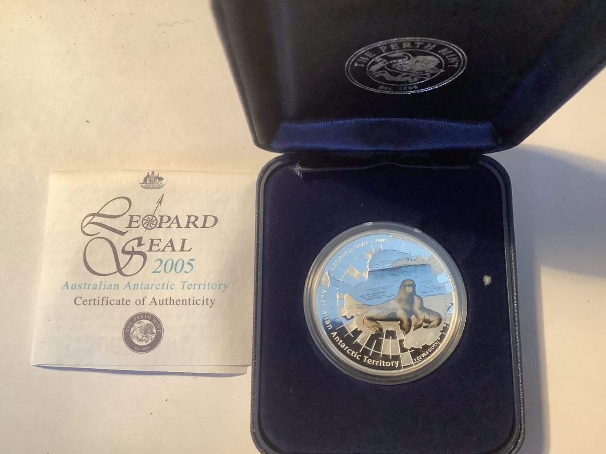 2005 $1 Silver Proof Coin. Australian Antarctic Series. Leopard Seal.