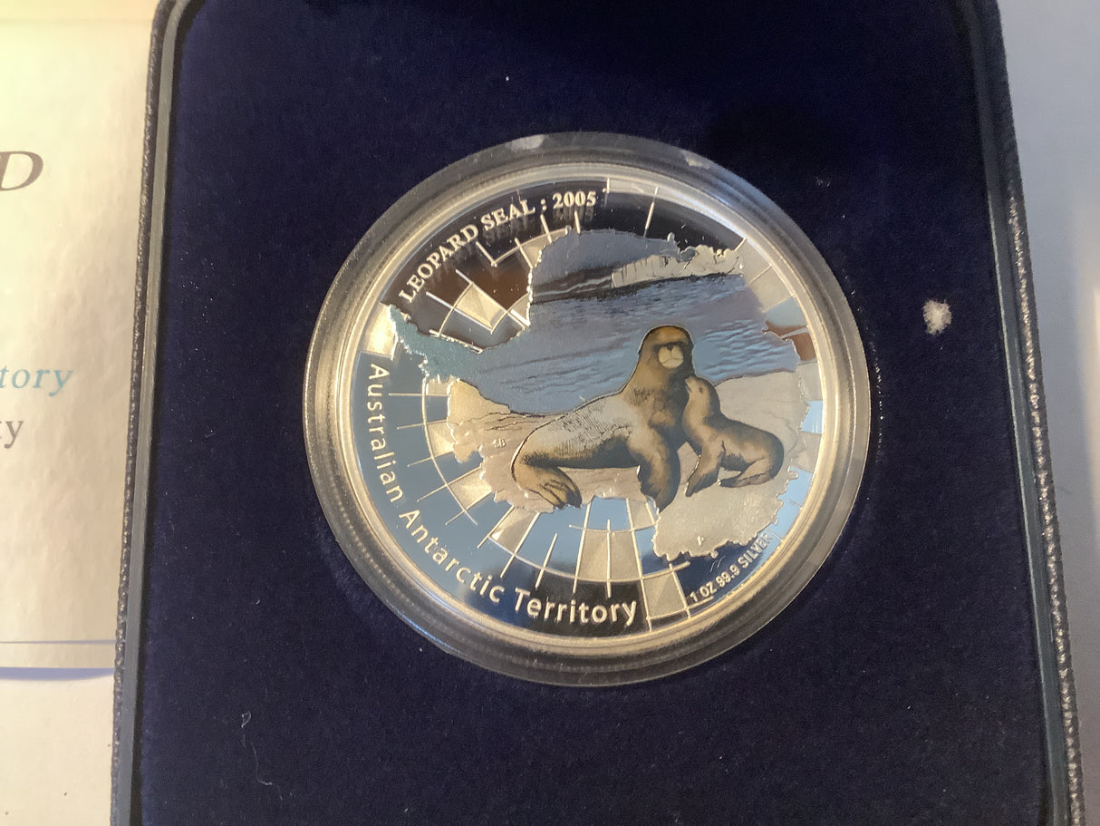 2005 $1 Silver Proof Coin. Australian Antarctic Series. Leopard Seal.