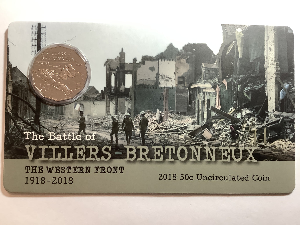 2018 50c The battle of Villers-Brentonneux Uncirculated carded coin