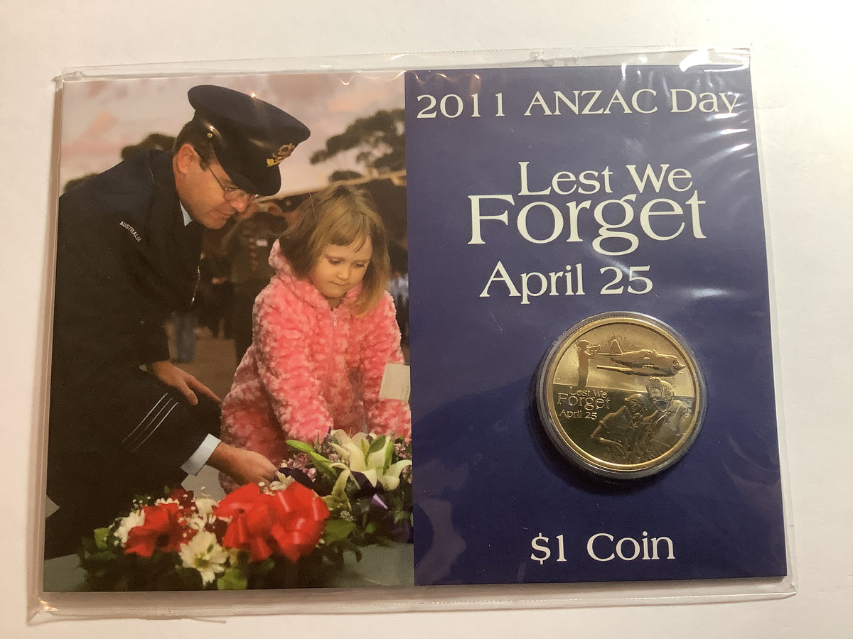 2011 $1 Anzac Day Lest We Forget Uncirculated Carded Coin