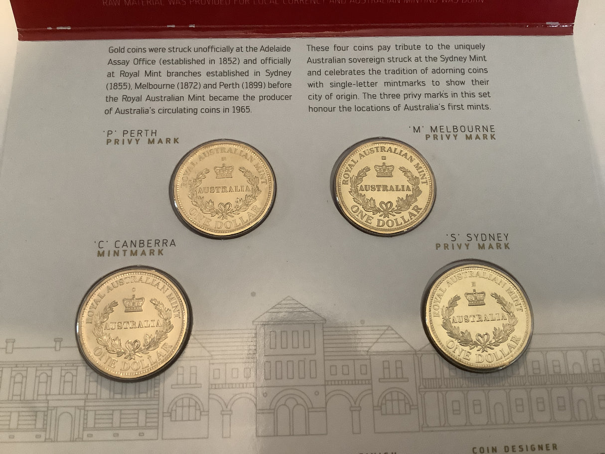 2016 Australia’s First Mints. Growth From Gold. 4 Coin Mintmark and Privy Set.