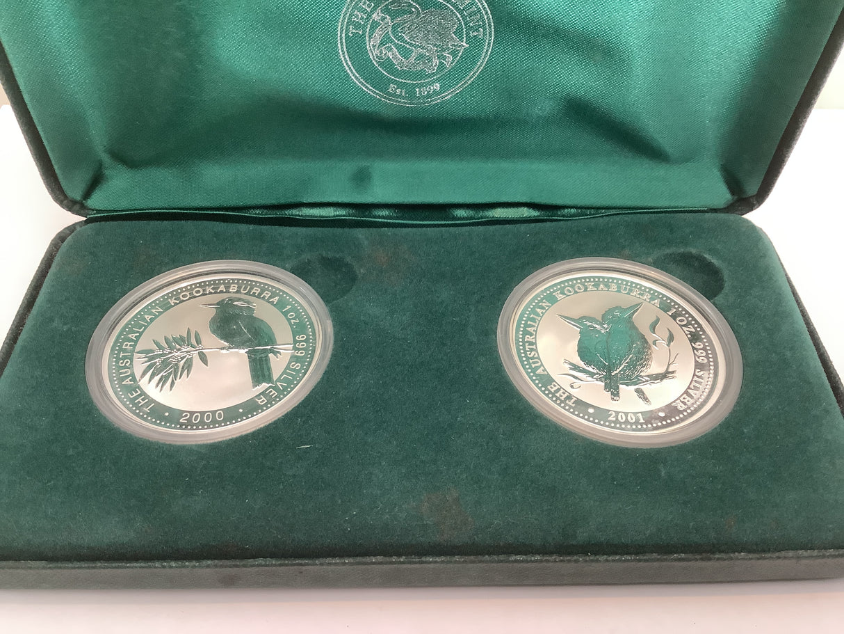 2000/2001 Two Coin 1 Ounce Kookaburra Coin Set.