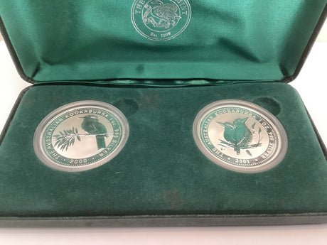 2000/2001 Two Coin 1 Ounce Kookaburra Coin Set.