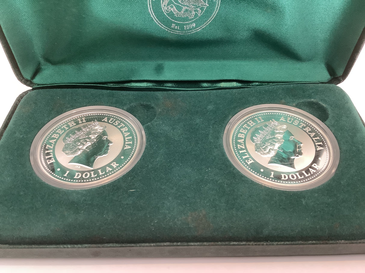 2000/2001 Two Coin 1 Ounce Kookaburra Coin Set.