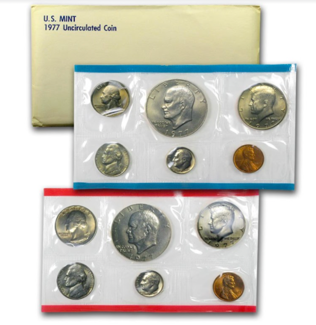 1977 United States Mint Uncirculated Coin Set. 12 coins total.