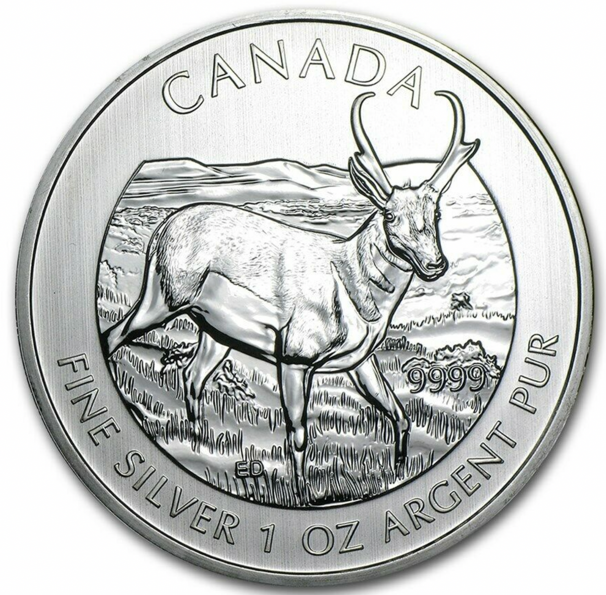 2013 Canadian $5 Pronghorn Antelope 1 oz Silver Coin Wildlife Series.
