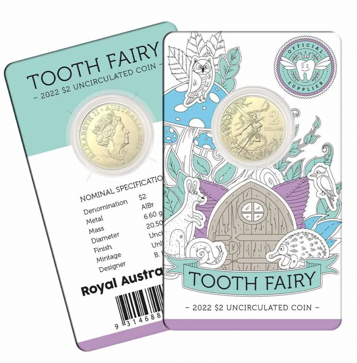 2022 Tooth Fairy $2 Uncirculated Carded Coin.