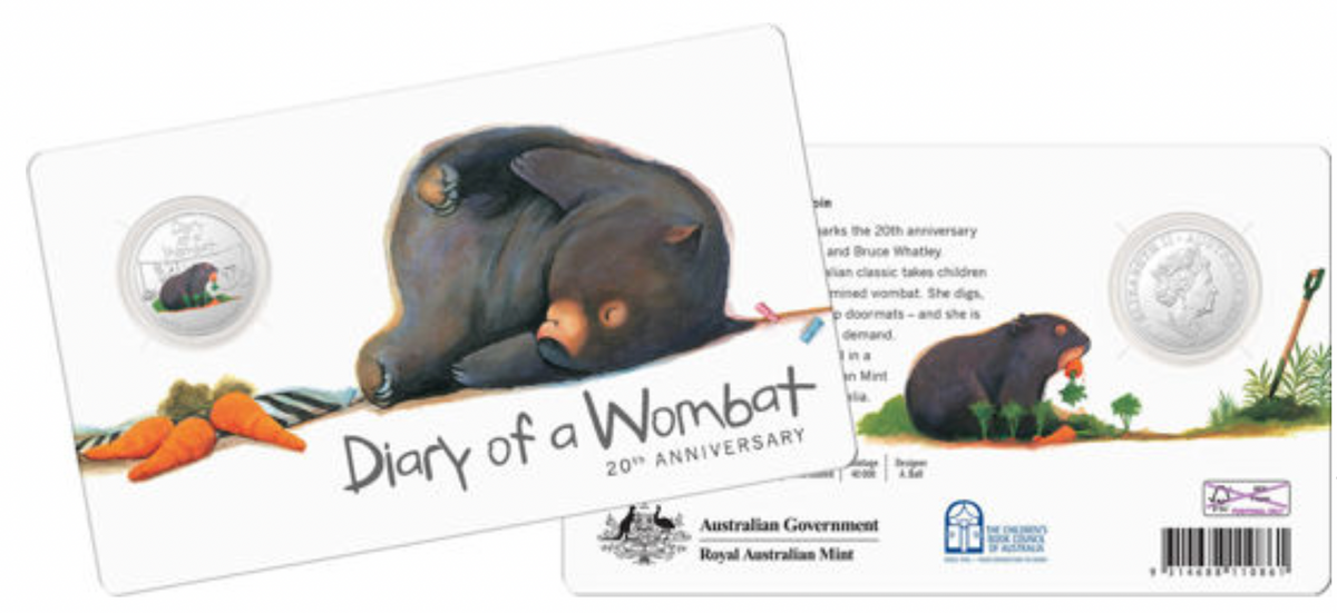 2022 20th anniversary of Diary of a Wombat - 20c Coloured Uncirculated.