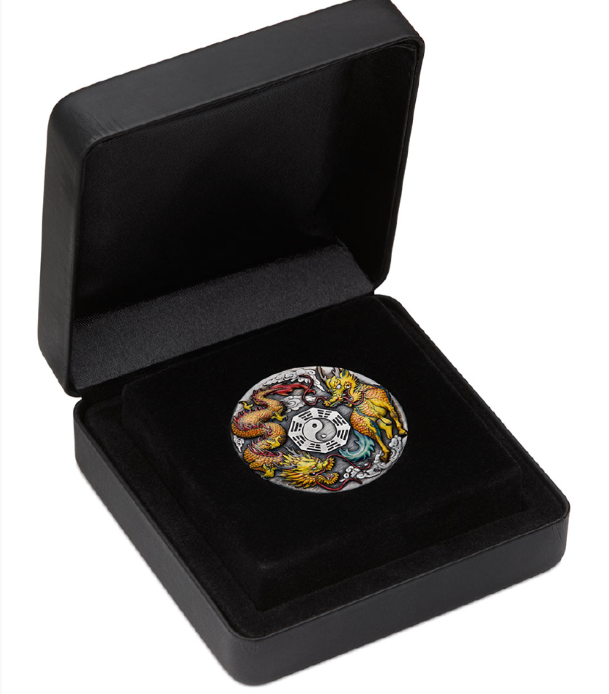 2022 Dragon & Qilin 2oz Silver Antiqued Coloured Coin.