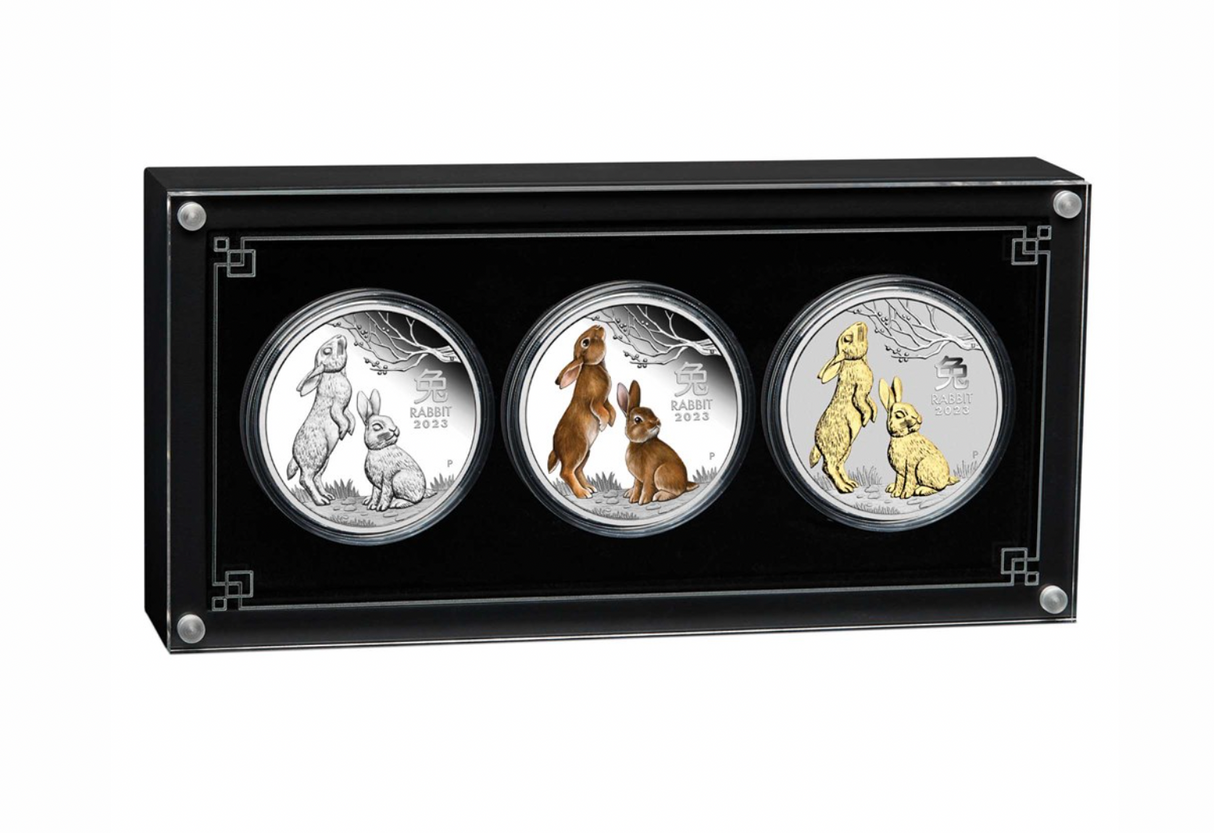2023 Australian Lunar Series III Year of the Rabbit 1oz Silver Trio