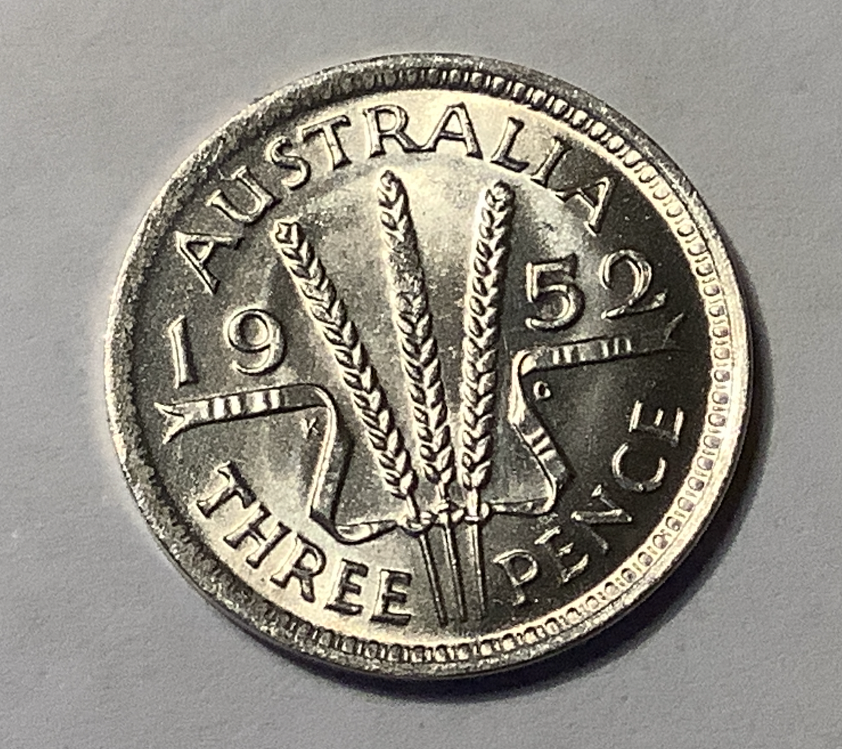 1952 Threepence Almost Uncirculated.